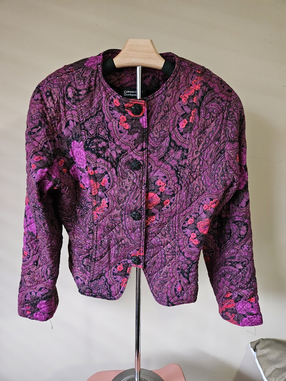 Vtg Carole Little - Quilted Paisley Floral Art Jacket - Size 12 -Made In USA